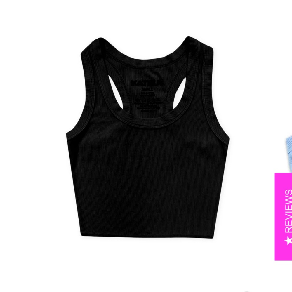 Katie J NYC Black Ribbed Tank Top